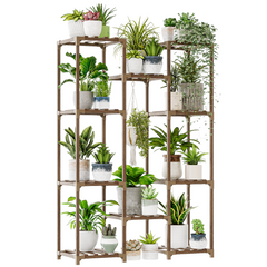 Bamworld Plant Stand Indoor Outdoor Hanging Plant Shelf ,Wood Flower Stand Tall Large Flower Holder for Living Room, Patio, Balcony, Brown