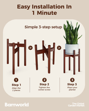 Bamworld Adjustable Plant Stand Indoor, Bamboo Plant Holder 8 to 13 Inches, Small Tall Planter Stand for Indoor Plants, Single Floor Plant Stand for Living Room Balcony Bedroom, Light Brown