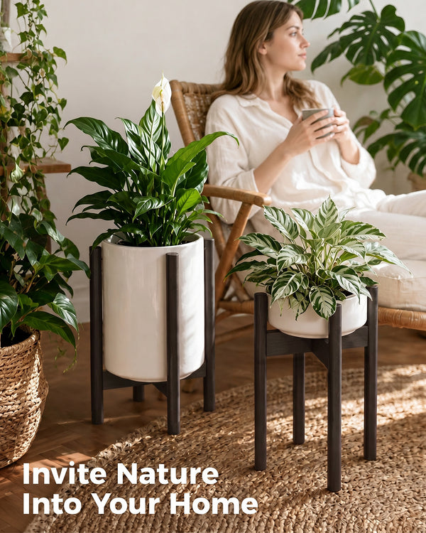 Bamworld Adjustable Plant Stand Indoor, Bamboo Plant Holder 8 to 13 Inches, Small Tall Planter Stand for Indoor Plants, Single Floor Plant Stand for Living Room Balcony Bedroom, Black
