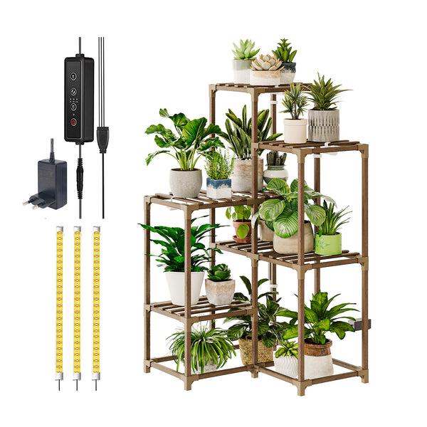 Bamworld Plant Stand with Grow Light, Indoor Plant Growing Corner Shelf with Grow Lights for Living Room Patio Decor