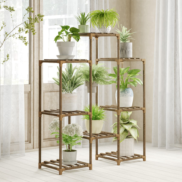 Bamworld Outdoor Plant Stand Indoor Plant Rack Plant Shelf Wood Outdoor Tiered Plant Shelf for Multiple Plants Ladder Plant Holder