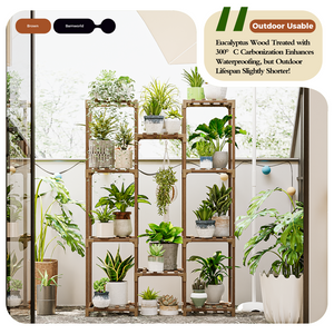 Bamworld Plant Stand Indoor Outdoor Hanging Plant Shelf ,Wood Flower Stand Tall Large Flower Holder for Living Room, Patio, Balcony, Brown