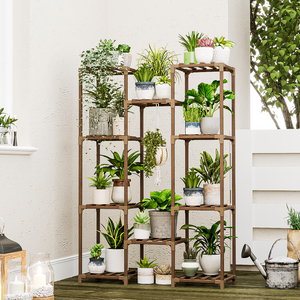 Bamworld Plant Stand Indoor Outdoor Hanging Plant Shelf ,Wood Flower Stand Tall Large Flower Holder for Living Room, Patio, Balcony, Brown