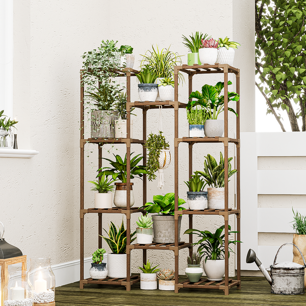 Bamworld Plant Stand Indoor Outdoor Hanging Plant Shelf ,Wood Flower Stand Tall Large Flower Holder for Living Room, Patio, Balcony, Brown