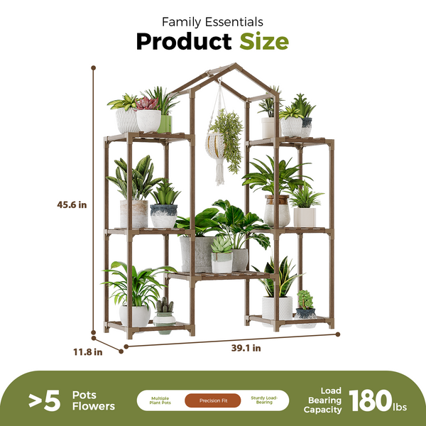 Bamworld large hanging plant shelf dimensions 23.6 by 23.6 by 58.4 inches diagram