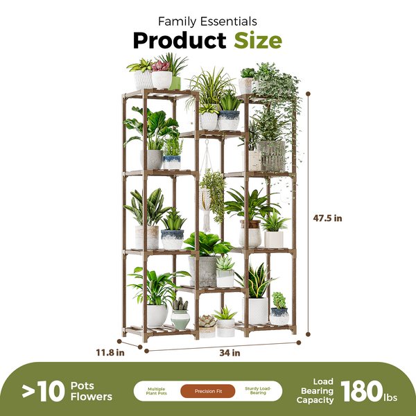 Bamworld Plant Stand Indoor Outdoor Hanging Plant Shelf ,Wood Flower Stand Tall Large Flower Holder for Living Room, Patio, Balcony, Brown