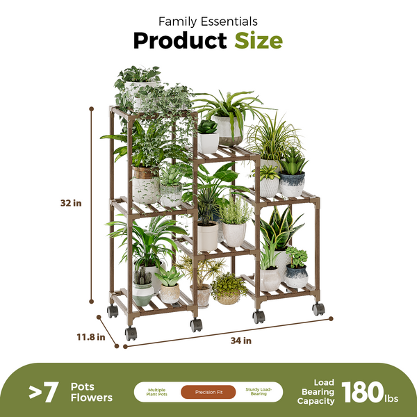 Bamworld 3 Tier Furniture Plant Stand, 7 Potted Holder Table for Indoor/Outdoor, Window, Garden, Balcony, Patio, Living