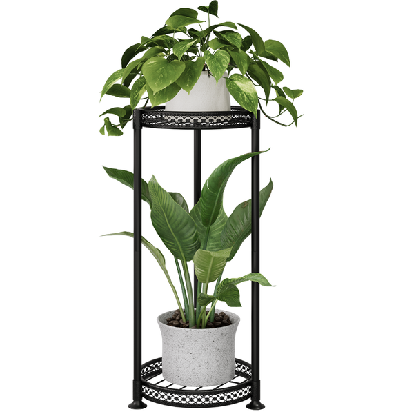 Bamworld Tall Black Metal Plant Stand - 2 Tier Flower Stairs Shelf for Indoor Outdoor, Balcony & Living Room