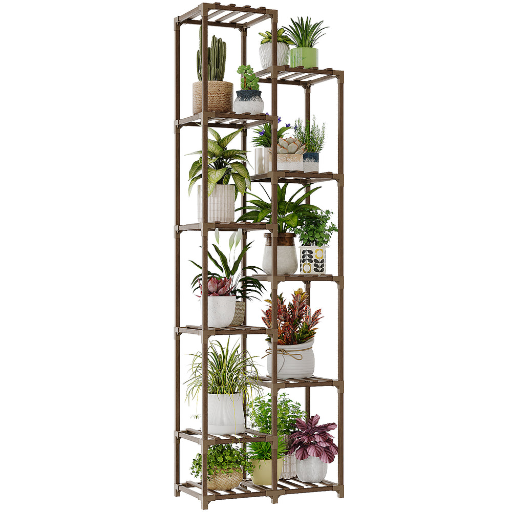 Bamworld Easy-Assembly 11 Tier Tall Plant Stand – Stable Wood Shelf for Indoor/Outdoor – Multi-Level Flower Rack with Safety Design – Space-Saving Corner Unit for Home or Garden
