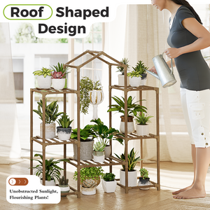 Bamworld Boho Roof-Shaped Wooden Hanging Plant Stand