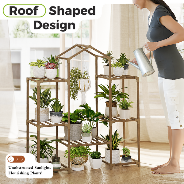 Bamworld Boho Roof-Shaped Wooden Hanging Plant Stand