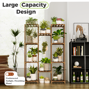 Bamworld Plant Stand Indoor Outdoor Hanging Plant Shelf ,Wood Flower Stand Tall Large Flower Holder for Living Room, Patio, Balcony, Brown