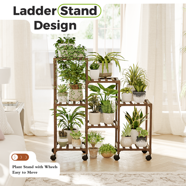 Bamworld 3 Tier Furniture Plant Stand, 7 Potted Holder Table for Indoor/Outdoor, Window, Garden, Balcony, Patio, Living