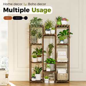 Bamworld Plant Stand Indoor Outdoor Hanging Plant Shelf ,Wood Flower Stand Tall Large Flower Holder for Living Room, Patio, Balcony, Brown