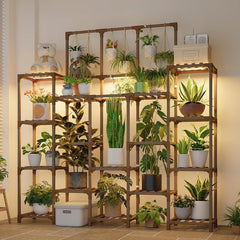 Bamworld 14 Tiers Plant Stand with Grow Light, Large Heavy Duty Indoor Plant Shelf Rack for Indoor Plants Display, Living Room Patio Decor